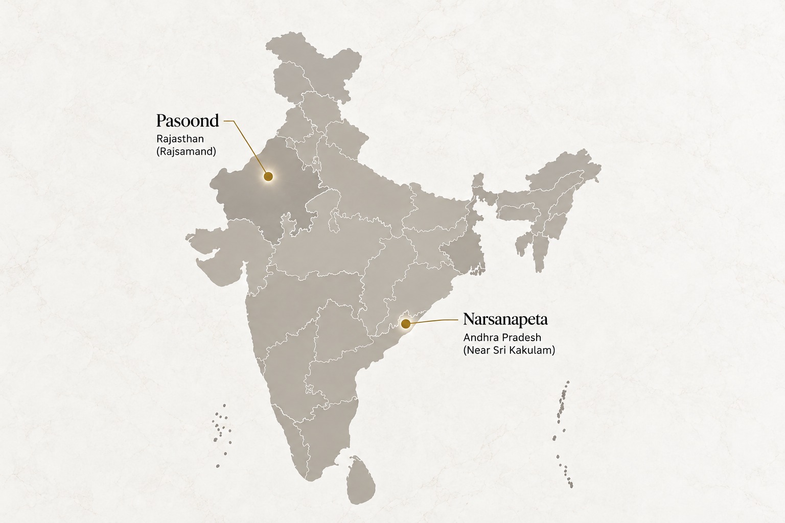 SHILAVAR manufacturing locations — Pasoond, Rajasthan and Narsanapeta, Andhra Pradesh
